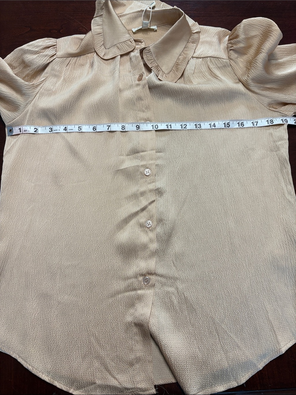 Max Studio Beige Ruffle Collar Button-Front Blouse - Picture 7 of 7